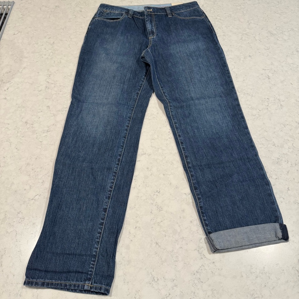 NWT Talbots Boyfriend Denim Jeans Bottoms Pants Women's 12 100% Cotton Cuffed
